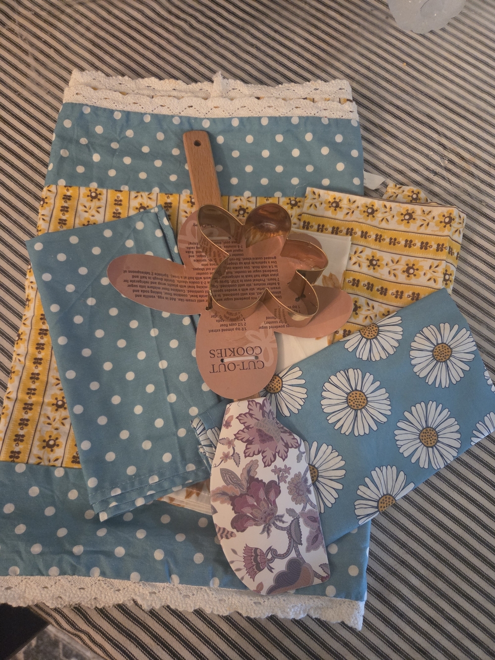 Matilda Jane Blue Polka Dot and Daisy Kitchen Linen Set with Yellow Accents